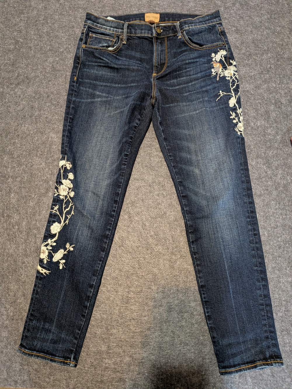 DRIFTWOOD Dark Indigo Skinny Jeans with White Floral Embroidery - Picture 2 of 13